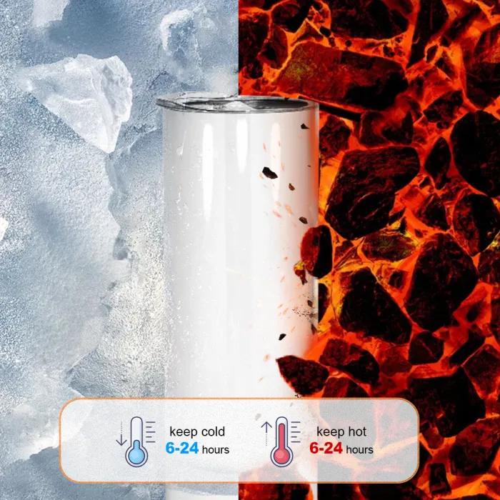 FECBK 25-Pack 20oz Skinny Tumbler with Flat Edge & Straw | 304 Food-Grade Stainless Steel Sublimation Blank Cup for Custom Iced Coffee, Juice & Sparkling Water | Large Capacity Party Drinkware Set