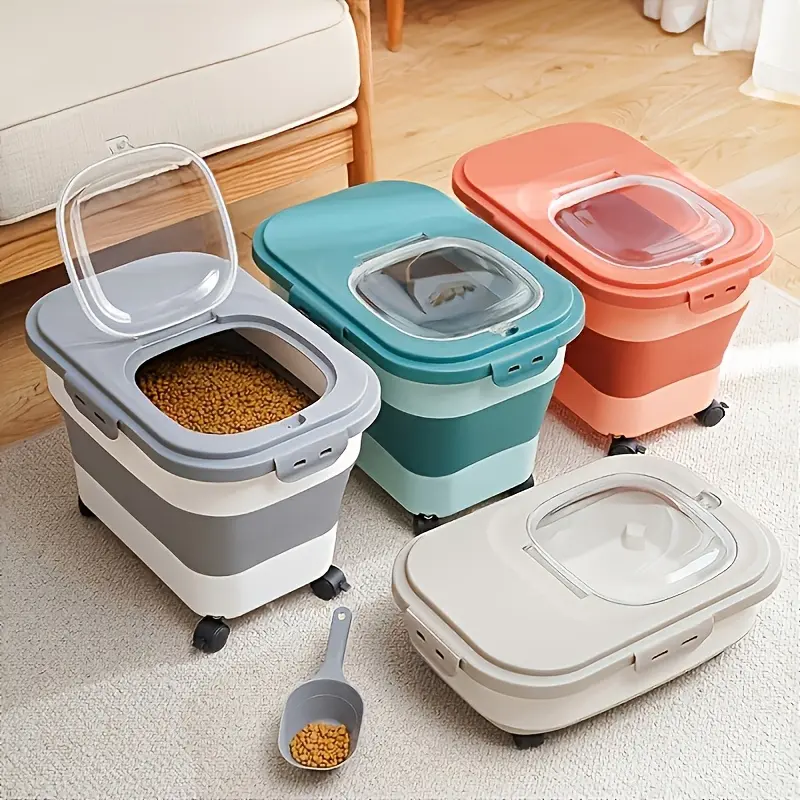 Foldable Pet Food Storage Container Set (5-30 Lbs) | with Airtight Lid And Wheels, Moisture-Proof Cat And Dog Food Container, Large Capacity Foldable Pet Food Storage Bin, Suitable for Pet Food, Grains, And Flour
