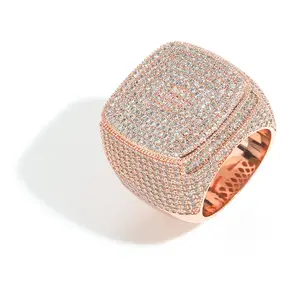 Men's full diamond square ring, exaggerated three-dimensional micro inlaid 5A zircon hip-hop ring, domineering and trendy Cubic Zirconia Rings Stackable Rings