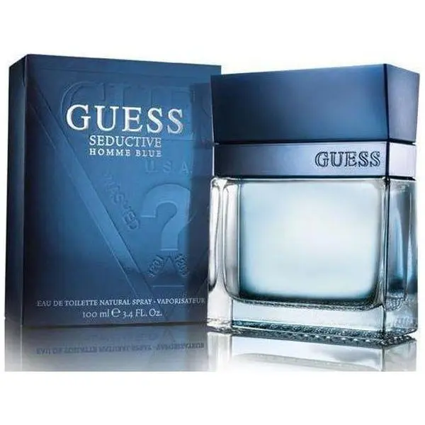 GUESS Seductive Homme Blue Eau de Toilette, Aromatic Citrus Woody Perfume for Men with Notes of Cardamom and Cashmere Wood, 3.4 fl oz