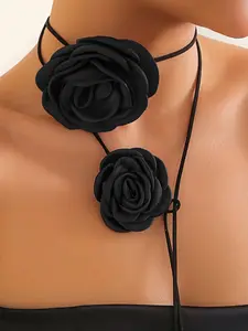 Elegant Camellia Rose Flower Choker Necklace Set for Women, 2 Pcs Floral Design Jewelry, Perfect Gift for Her, Modern Versatile Accessories