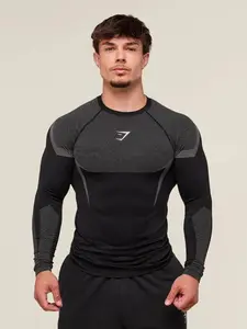 Men's Round Neck Long Sleeve T-Shirt, Comfortable Soft Breathable Fabric, Ideal for Gym Workout, Running, Cycling, Fashion Logo Design