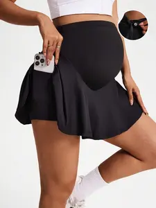 VYNCE Maternity Athletic Skort with Adjustable Waistband & Phone Pockets High Waisted Tennis Skirt
