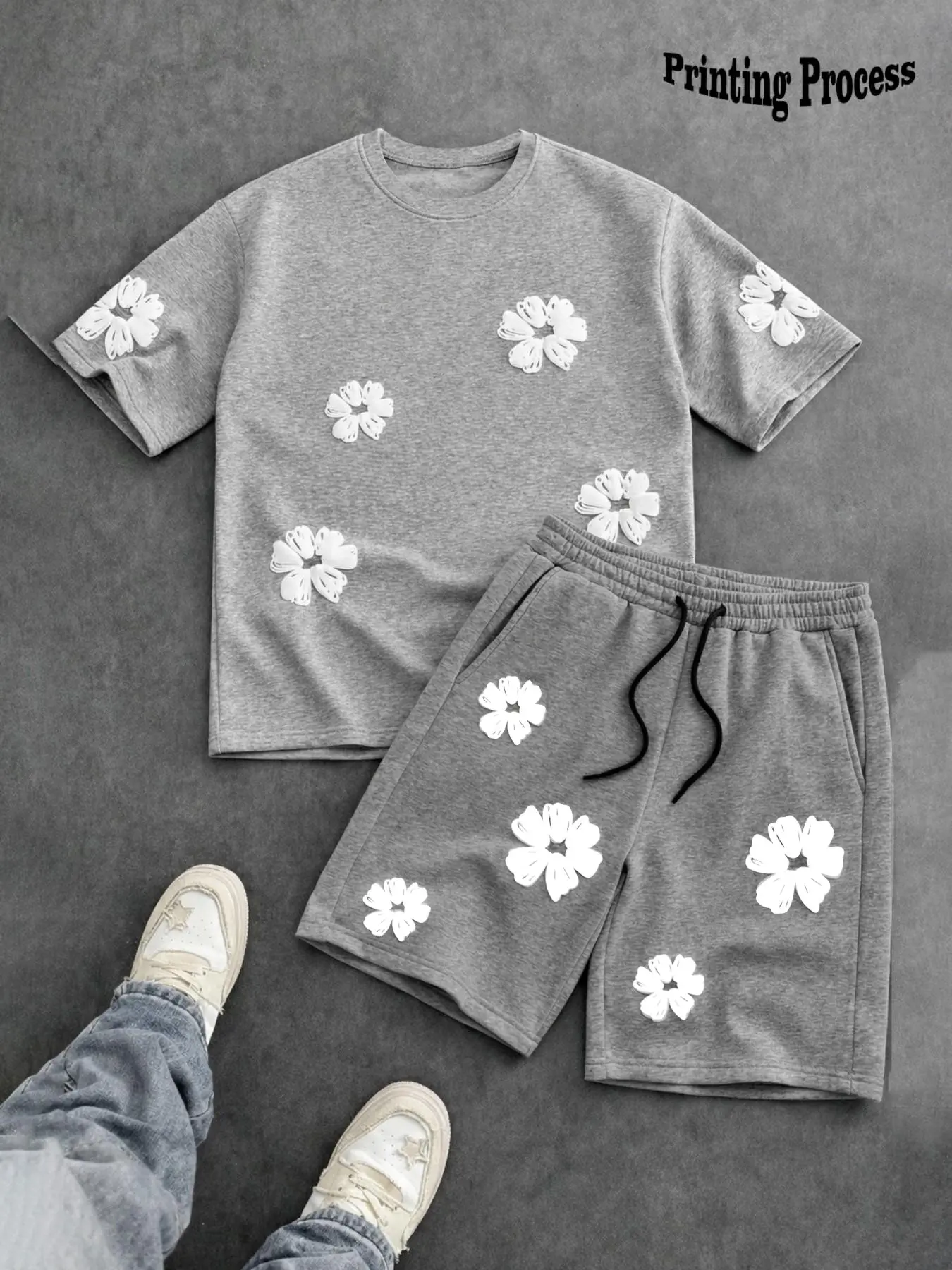 Men's Tropical Floral Print Round Neck Short Sleeve T-Shirt and Pocket Shorts Set, Classic Casual Fashion, Menswear, Comfortable Soft Fabric, Versatile Daily Wear, Clothes