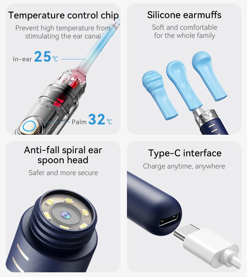 [TiktokShopSpringGlowUp] Smart Visual Ear Wax Removal Tool with 12 Replaceable Tips, HD Ear Camera Cleaning Kit, Professional Portable Ear Cleaner for Kids & Adults, Compatible with iOS & Android