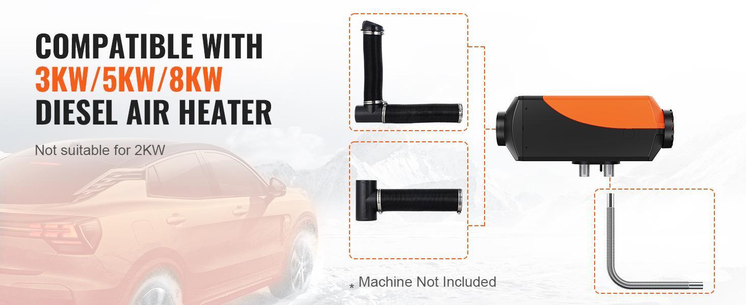 VEVOR Diesel Heater Pipe Ducting Set, TikTokShopBlackFriday, 3" Extendable Air Duct Hose, 1" Stainless Steel Exhaust Pipe, 2 Air Vents, Tee Air Outlet Connector and Hose Clamps, for 2KW/5KW/8KW Diesel Parking Heaters