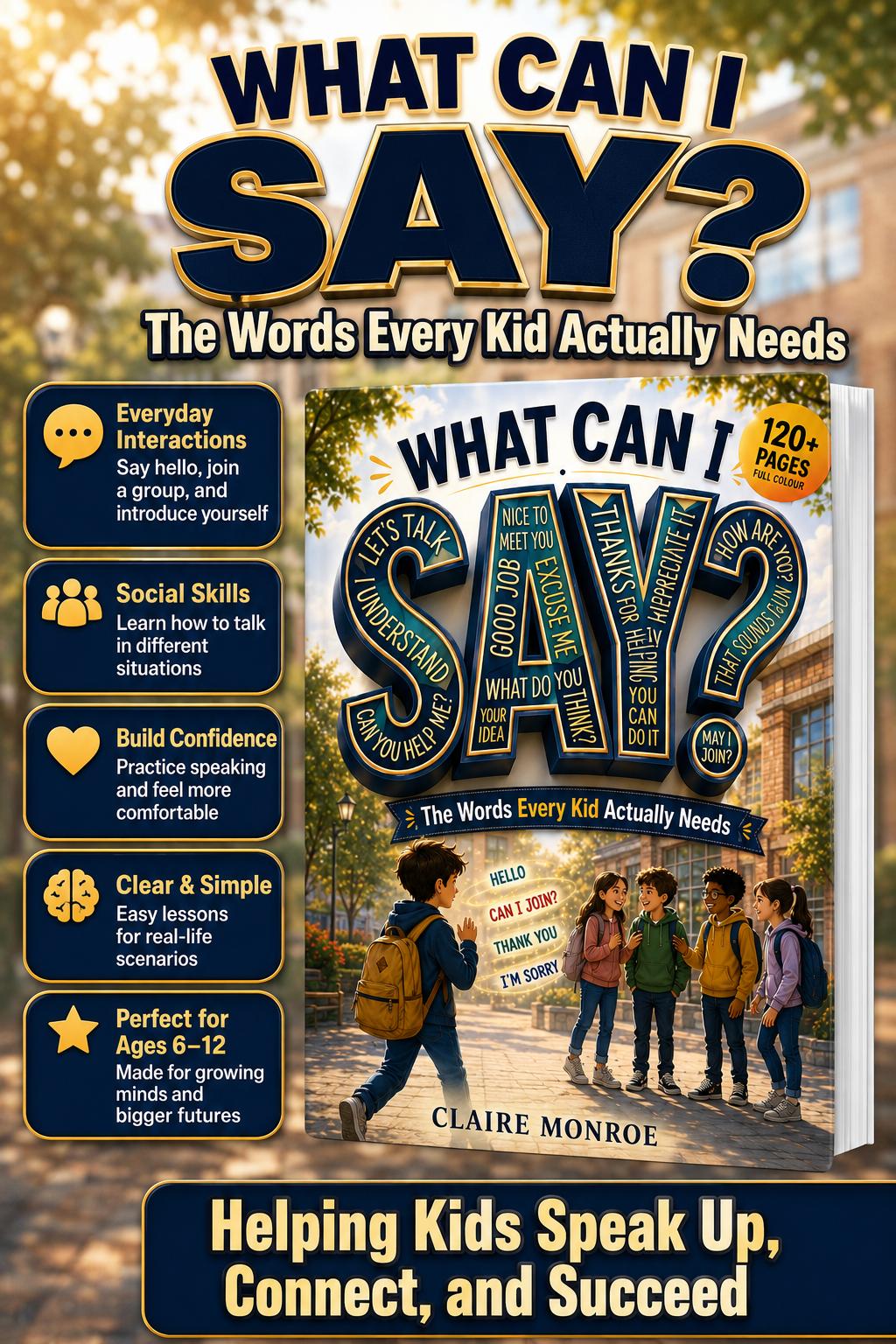 Claire Monroe - What Can I Say? Paperback Children's Social Skills Book for Ages 6-12, with Conversation Scripts, Examples, Discussion Prompts, Quizzes & Interactive Learning Everyday Lessons