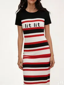 Women's Striped Knitted Bodycon Dress, Stylish Casual Wear, Perfect for Daily, Comfortable and Trendy Design