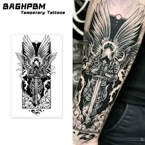 BAGHPBM Temporary Tattoos,Set of 2 Cool Armor and Winged War God Design Temporary Tattoos for Men and Women