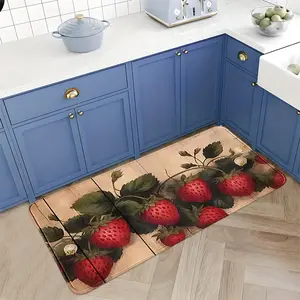 Luxury Wood Style Strawberry Rug, Durable Kitchen Mat, Entry Door Mat, Multi-Sized Welcome Gift, Summer Decor Floor Mat
