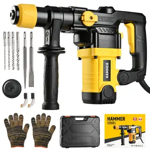 Heavy Duty Rotary Hammer Drill SDS-Plus, Suitable For Concrete And Brick Walls, Dual-mode Multi-force Adjustment, Must-have For Home Decoration And Construction Projectswith A Carrying Case And Assorted Of Drill Bits, Great Valentine'S Day Gift