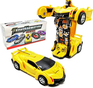 GROVIE Transforming Robot Car 2 in 1 Friction Model Toy Yellow Color for Boys & Girls Ages 3+ Years, Best Gift for Christmas Birthday