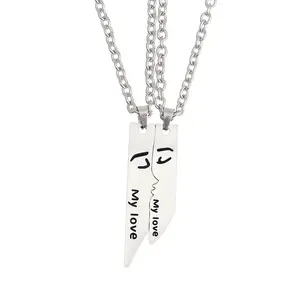 Kiss Love Engraved Couple Necklaces| Stainless Steel Matching Jewelry for Him & Her