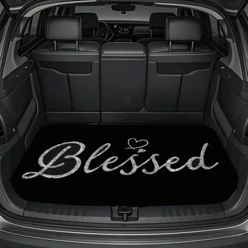 JOYFINITY Blessed Heart-Shaped Text Print Universal Car Trunk Mat, Luggage Mat, Outdoor Mat, Suitable for Various Sedan And SUV Models, Interior Decoration Storage Mat, Wear-Resistant And Non-Slip, Car-Specific Floor Mat, Perfect Holiday Gift