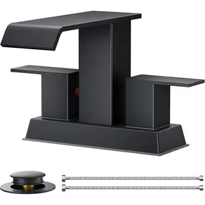 FORIOUS Waterfall Bathroom Faucets 3 Hole or 2 Hole, Centerset Faucet 4 Inch with Pop Up Drain and Hose, Faucet for Bathroom Sink Vanity RV 2 Handle