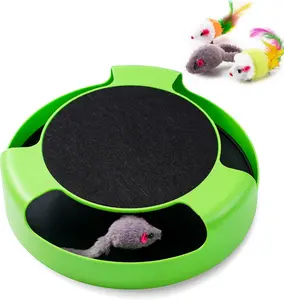 Replaceable Interactive Cat Toy Mouse for Indoor Cats and Kittens,Uncatchable Spinning Mice and Scratching Pad,Hunting Chasing and Exercising,Cat Scratcher Catnip Puzzle Toy