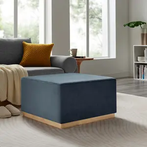 Modway Tilden Large 28" Square Performance Velvet Upholstered Ottoman in Cadet Blue Natural