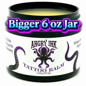 6 oz Jar of Angry Ink Tattoo Balm  and Glide with Natural Ingredients | Artist report drastically reduced redness and faster recovery. NO PETROLEUM.