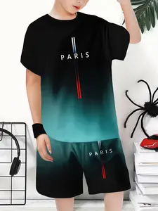 Boys' Fashion 3D Print Casual Short Sleeve T-Shirt & Shorts Set, Sportswear Set, Spring Summer, Youth Outdoor Sports Clothing, Sporty Set, Sports Outfits