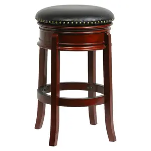 Hamilton Swivel 24" Counter Height Barstool Hardwood/Cherry - Boraam: Traditional Design, Bonded Leather