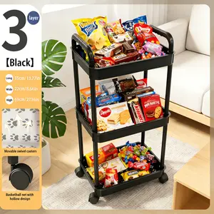 3-Tier Rolling Storage Cart with Wheels, Multi-Layer Utility Organizer Cart with Perforated Shelves & Divided Baskets, Space-Saving Mobile Trolley for Bathroom Kitchen Office Bedroom, Easy Assembly