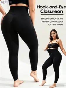 Recuiti Women's Plus Size High Waist Tight Fitness Pants, Dual Button Design, Soft Stretch Fabric, Ideal for Sports, Yoga, Daily Use, High Waist Leggings