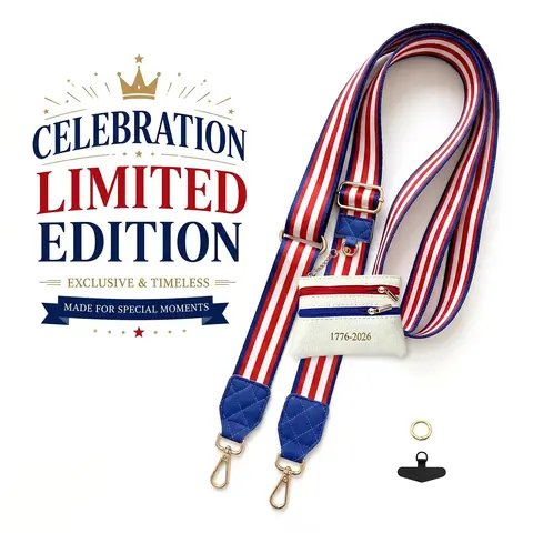 250th Anniversary 1776-2026 Durable Phone Lanyard With Wallet Crossbody - American Flag Patriotic Mobile Phone Accessory for Smartphone, Cellphone Users, Summer Travel Essentials, Accessories