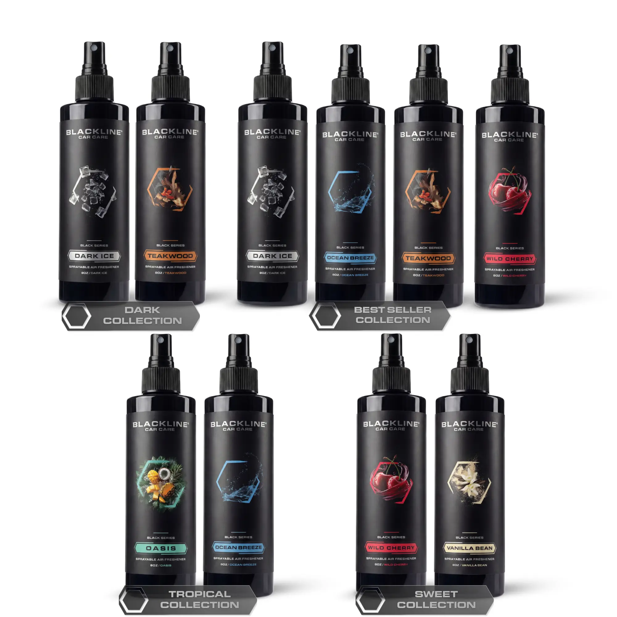 BLACKLINE Air Freshener Bundle – Long-Lasting Premium Car Scents, Signature Scent Collections & Refresh Bundles with Matching Reset Interior Cleaner, Dark Ice, Teakwood, Wild Cherry & More