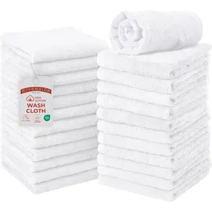 24 Pack Super Soft & Absorbent 100% Cotton Flannel Wash Cloths - 12x12 Inches Premium Quality Face Cloths for Bathroom, Gym, Spa (White)