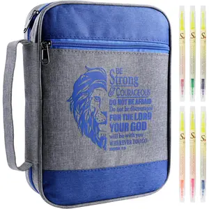 Her Bible Cover for Men's Bible Case with 6 Highlighters, Lightweight Nylon Carrying Bag, Multifunctional Church Study Book Carrier with Handle, Christian Gifts
