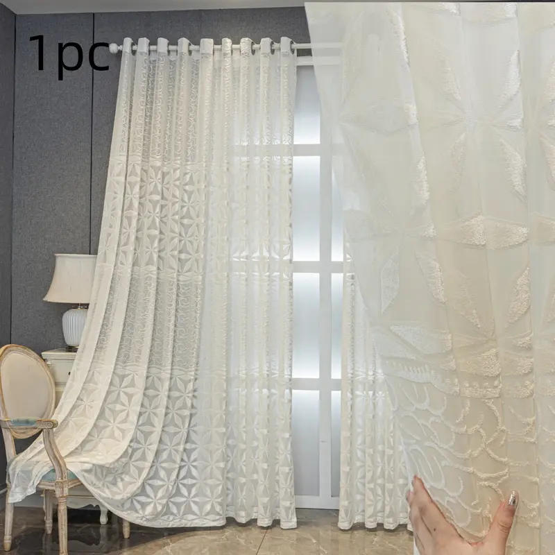 1pc Hollow Out Design Finished Easy Install Home Decoration Curtain, Modern Simple Luxury Curtain, Light-transmitting Window Decoration for Balcony, Bedroom, Living Room and Office, Privacy Grommet Curtains, Home Textile, Home Decorative Curtain