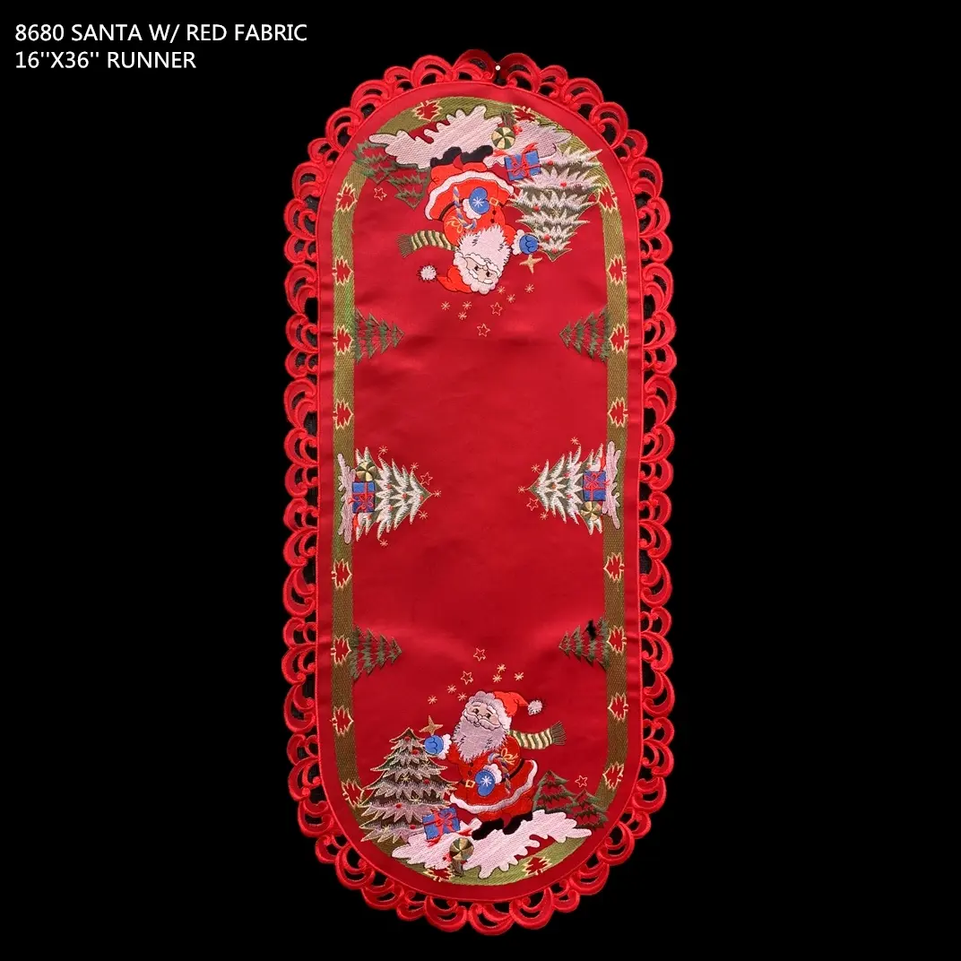 Jiallo 8680/RED/16x54 Santa Red Embroidered Cutwork Rectangular Table Runner, 15 by 43 inch