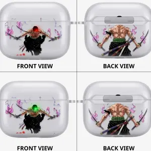 Roronoa Zoro Anime AirPods Case with Keychain, Frosted PC Protective Cover for AirPods Pro, One Piece Manga Earbuds Case Gift for Him Her