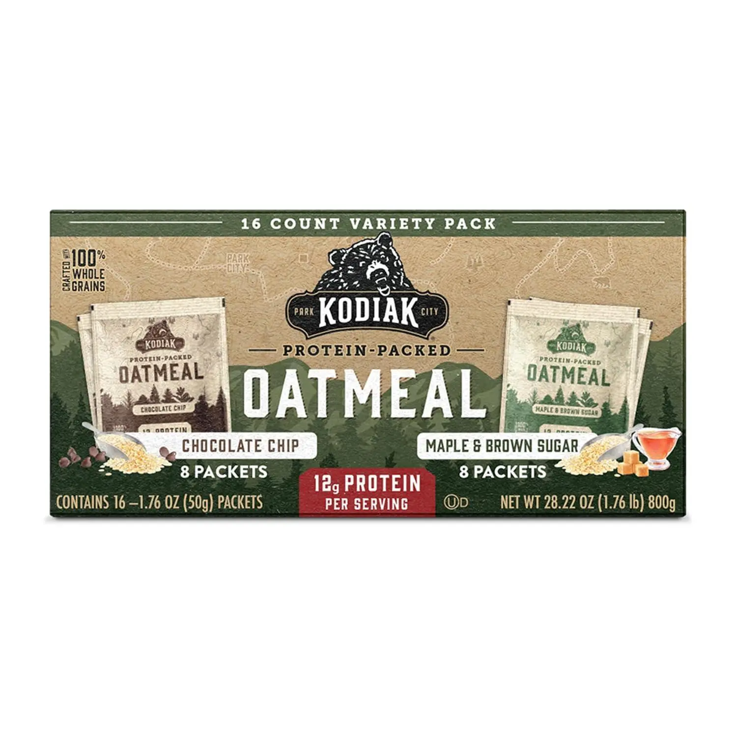 Kodiak Cakes Peak Instant Oatmeal Packets, Maple Brown Sugar, High Protein,100% Whole Grains, 6 box with 4 packets each (Total of 24 packets)