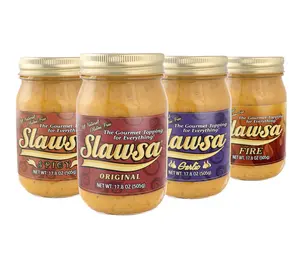 Slawsa Gourmet Relish 4-pack Sampler: includes 1 17.8 oz jar each of Original, Spicy, Garlic & Habanero Fire All-Natural, Fat-Free, Cholesterol-Free, Gluten-Free, Low in Sodium, Vegan, 100% Woman-owned, Proudly made in USA