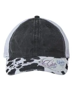 Women's Modern Unstructured Trucker Cap - JANET Hidden Pony Tail Holder Pick-Your-Print