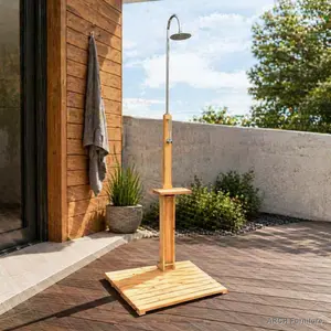 Solid Wood Adjustable-Flow Garden Shower with Chassis Board, Storage Hole & Shampoo Compatibility, Ideal for Swimming Pool, Patio Bathroom Fixtures
