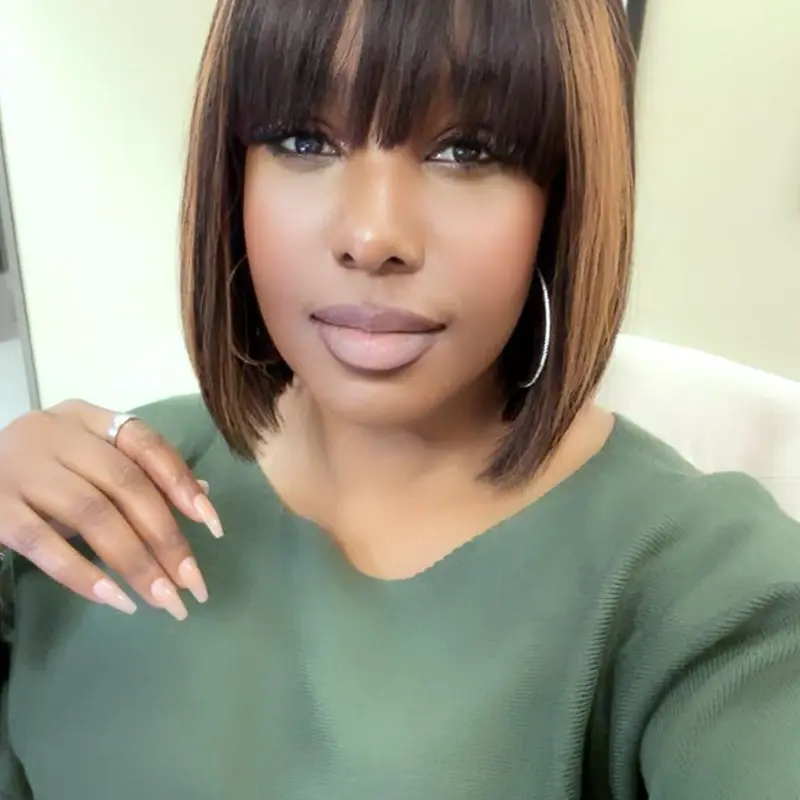 14.4 Inch Short Straight Bob Wigs for Women, Natural Fluffy Hair Wigs with Bangs, Synthetic Material Wigs for Cosplay & Costume Party, Daily Hairstyle Ideas, Fun Wigs, Natural Looking Wig
