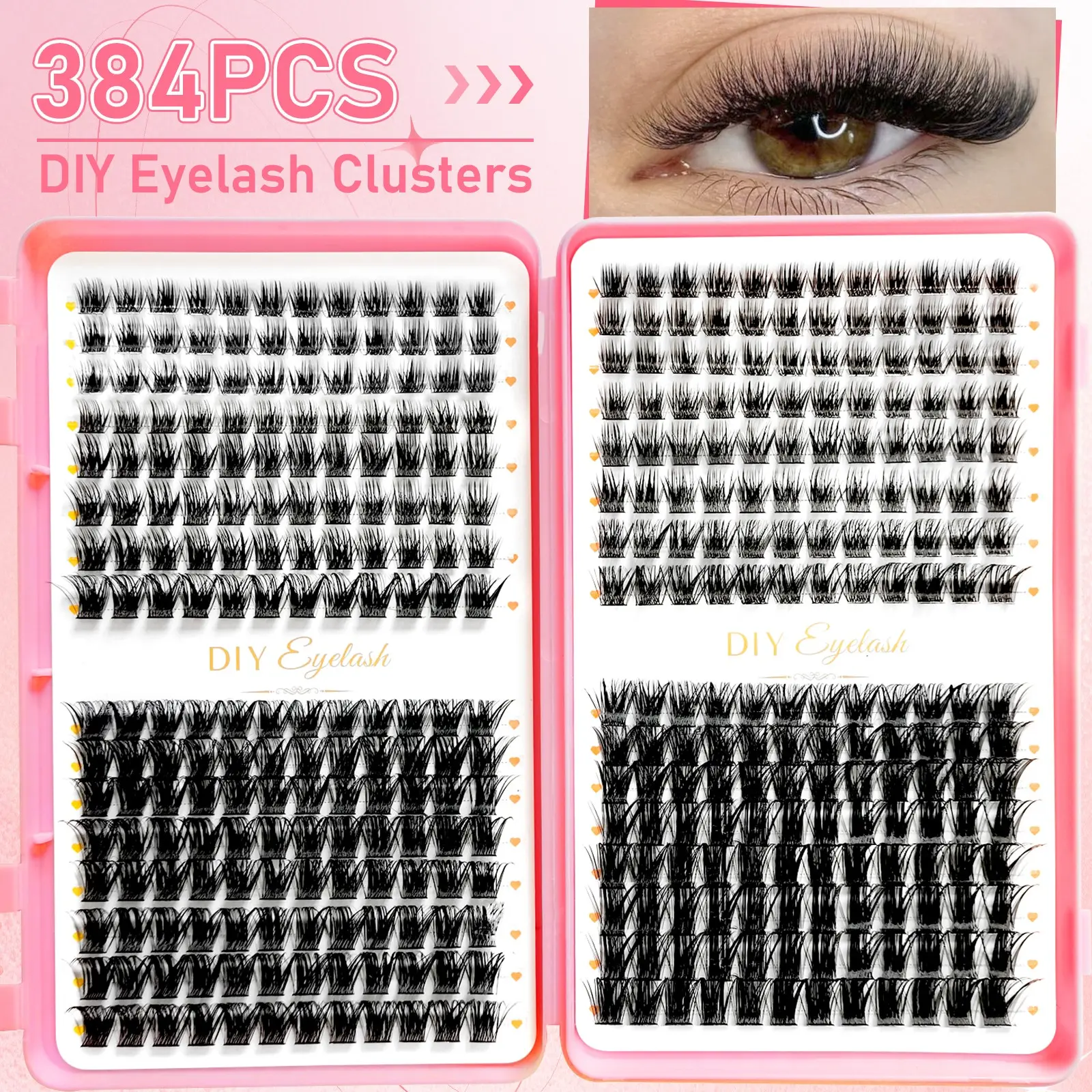 384pcs Individual Lashes Eyelash Book Clusters, Extensions False Eyelash DIY at Home, Cluster Eyelash Extensions Makeup, Volume Lashes Clusters, Volumized False Eyelashes, Longer Looking Eyelashes