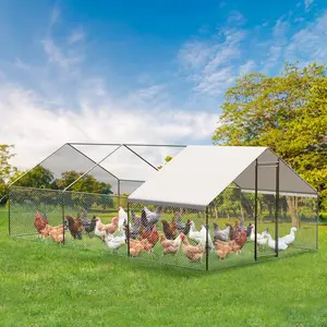 Large Metal Chicken Coop Wire Mesh Heavy Duty Chicken Run with Waterproof Cover and Anti-UV Cover Walk-In Poultry Cage for Yard Outdoor Duck Rabbit House Cage