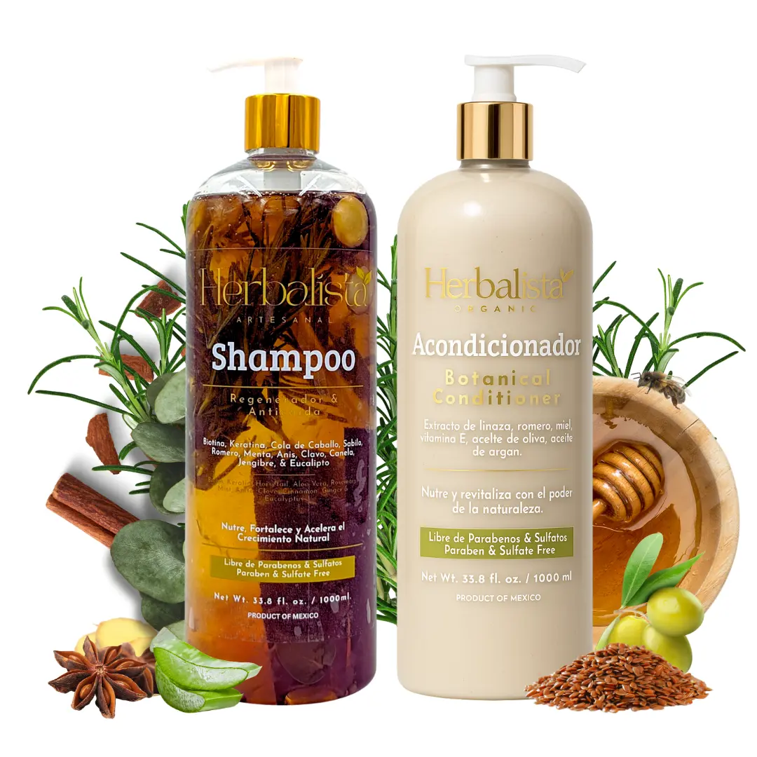 Herbalista Viral Herbal Hair Care Bundle – Shampoo & Conditioner Set 1000ml (33.8 fl oz) Each – With Real Botanicals – Strengthens, Nourishes & Smooths – 100% Natural & Handcrafted