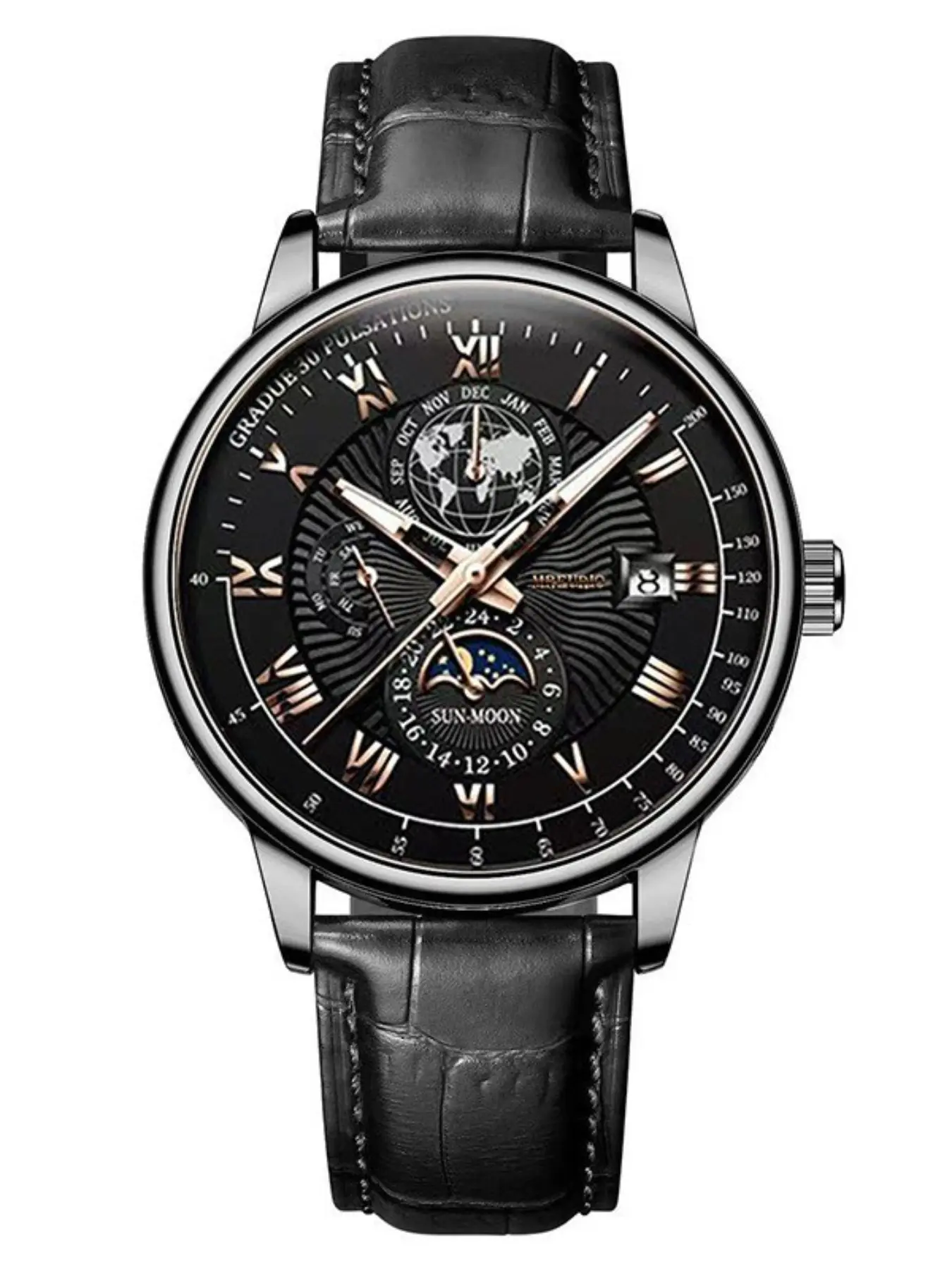 New Fashion Best-Selling Quartz Analog Watch Calendar Three-Eye Starry Sky Moon Design Men's Wristwatch Leather Strap Quartz Watches