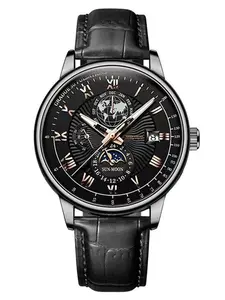 New Fashion Best-Selling Quartz Watch Calendar Three-Eye Starry Sky Moon Design Men's Wristwatch Leather Strap