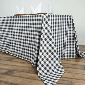 Polyester Rectangle Tablecloth 90"x156" White/Black Checkered Buffalo Plaid Design - Seamless Table Cover