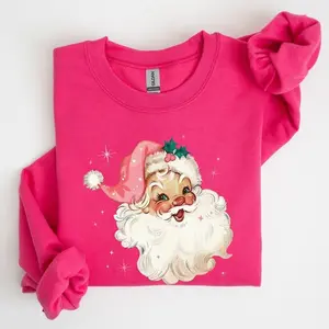 Retro Santa, Pink Christmas Sparkles, Vintage, Winter, Snow, Xmas Sweatshirt, Women’s Crew Neck, Crewneck