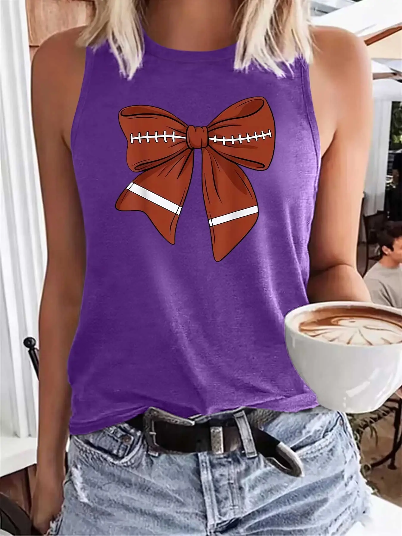 Butterfly Bow Graphic  Printed Women's Fitted Thin Round Neck  Sleeveless Top, Comfortable Fabric, Casual Simple Design Perfect for Daily Wear