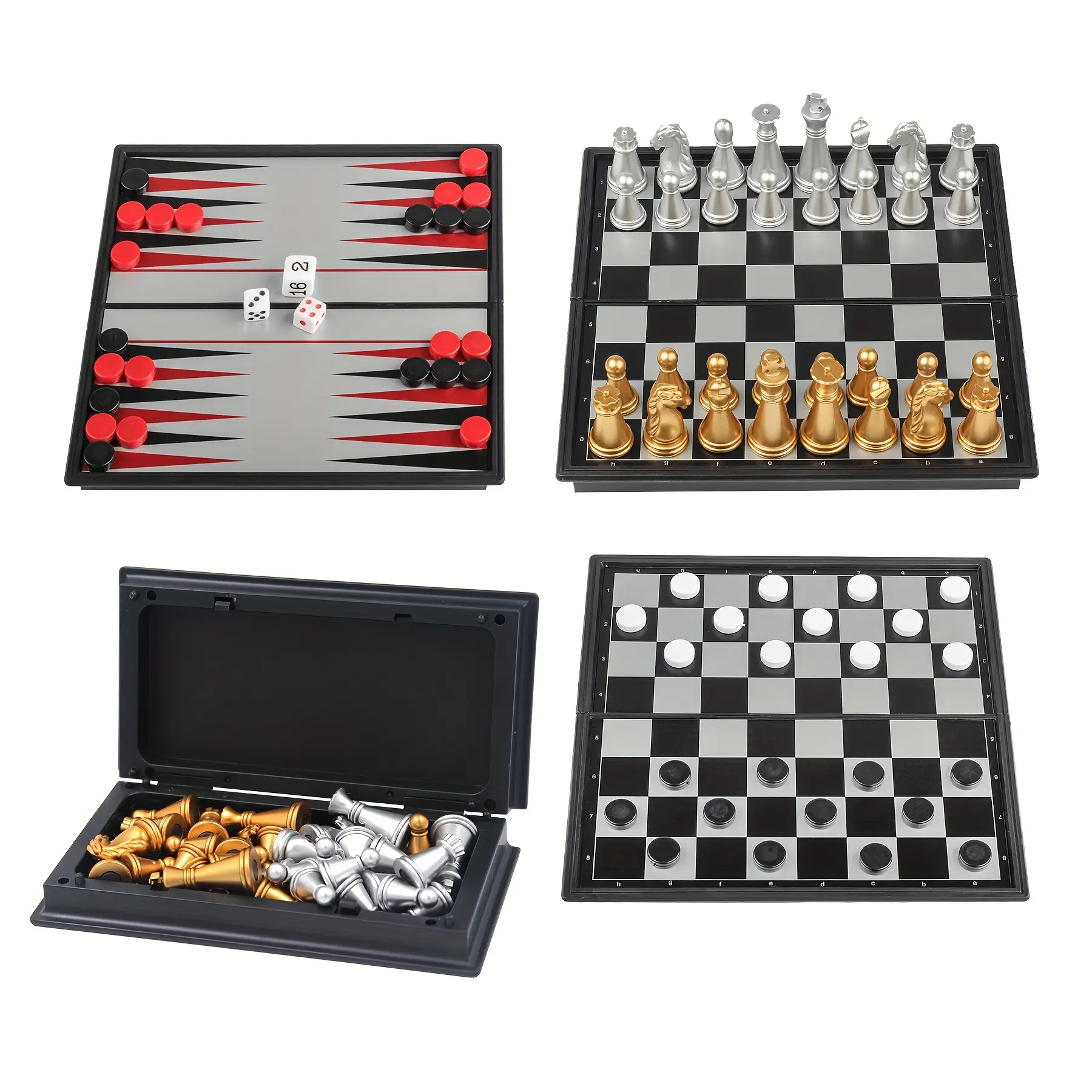 Mini Magnetic Chess Game, Small Portable Folding Travel Chess Set - 5inch Magnetic Chess, Classic Backgammon Set and Checkers, Mini Party Travel Family Game