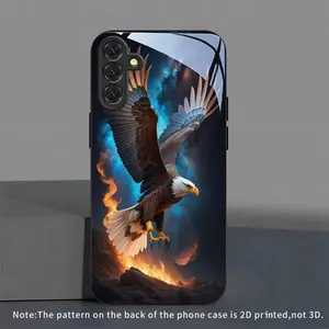 New Black Phone Case with a Flame Sky Eagle Design, Made of Tempered Glass, Compatible with Samsung Galaxy S26 S25 S24 S23 S22Pro S21 S20 Fe Plus Ultra Pro A56 A55 A54 A53 A52 A51 A36 A35 A34 A32 A26 A25 A24 A23 A16 A15 A14 A06 A05 A03s