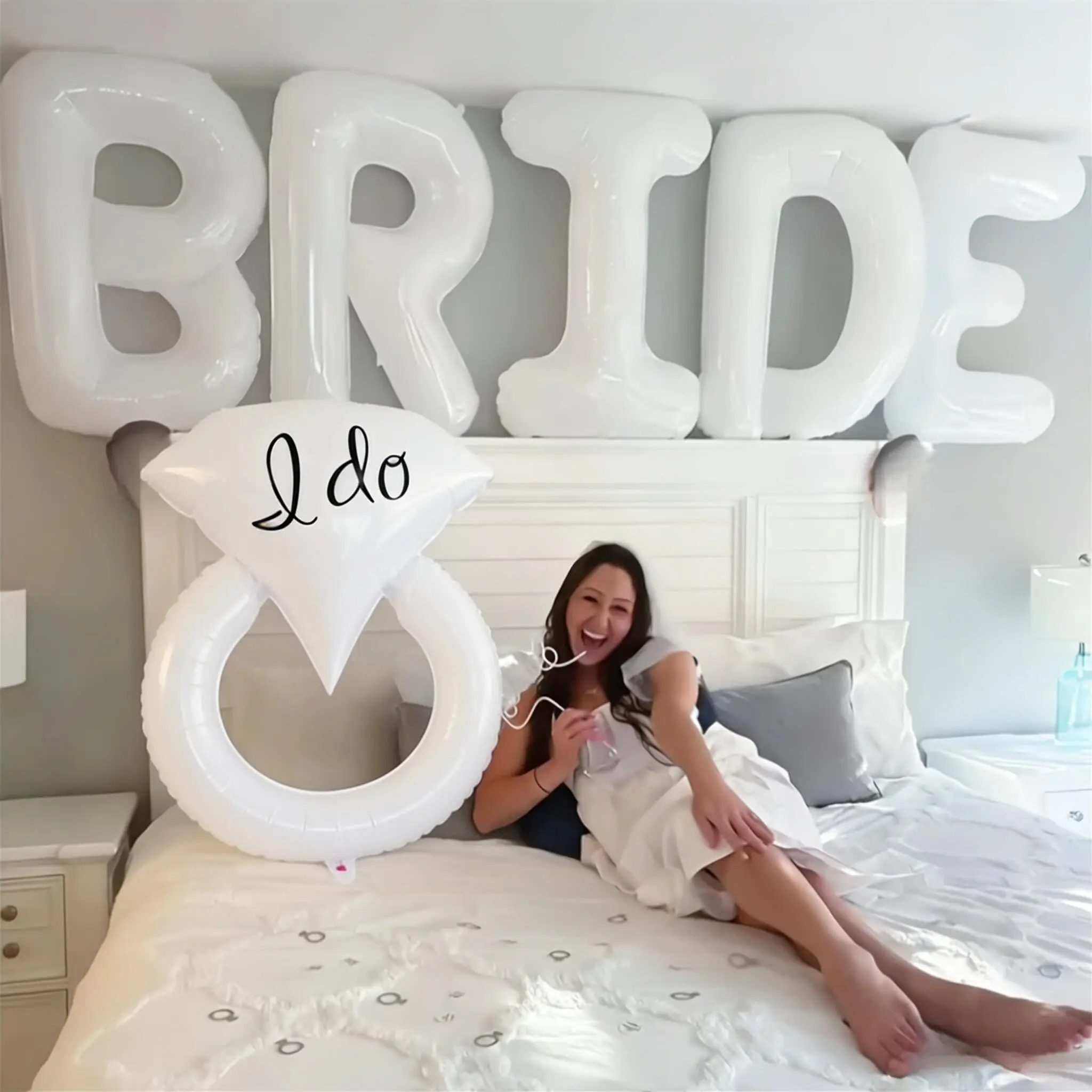 Elegant Wedding Decoration Set, Bride Balloon Kit with Ido Ring Aluminum Foil Balloons, Anniversary & Party Decorations