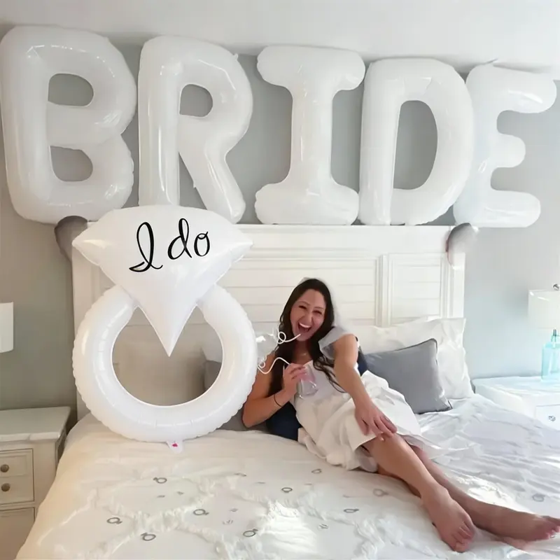 Elegant Wedding Decoration Set, Wedding Theme Bride Balloon Kit with Ido Ring Aluminum Foil Balloons, Anniversary & Party Decorations, Wedding Theme